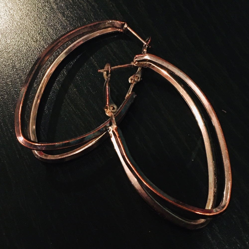 VTG XL Copper Gunmetal tone double Hoop Earrings